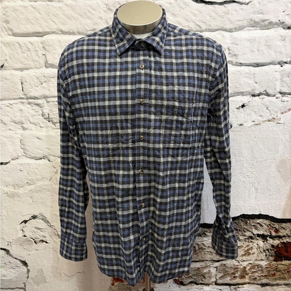 Faherty Stretch Featherweight Flannel Windpoint Plaid Blue Grey Checker Classic - Picture 7 of 11